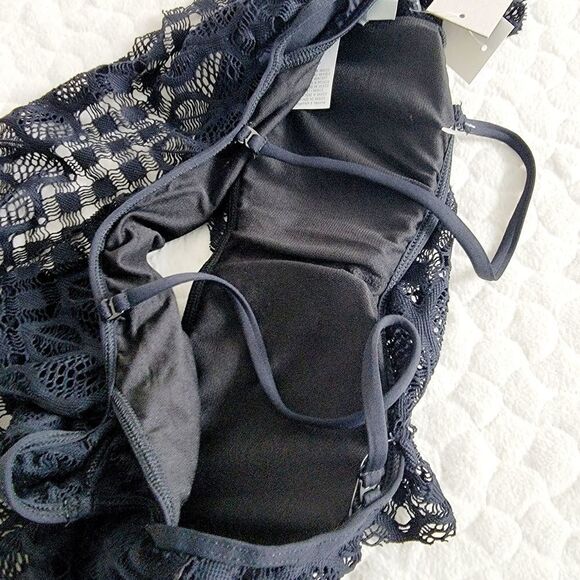 New Kenneth Cole Reaction bikini swimsuit bathingsuit large black flounce lace - Picture 2 of 8